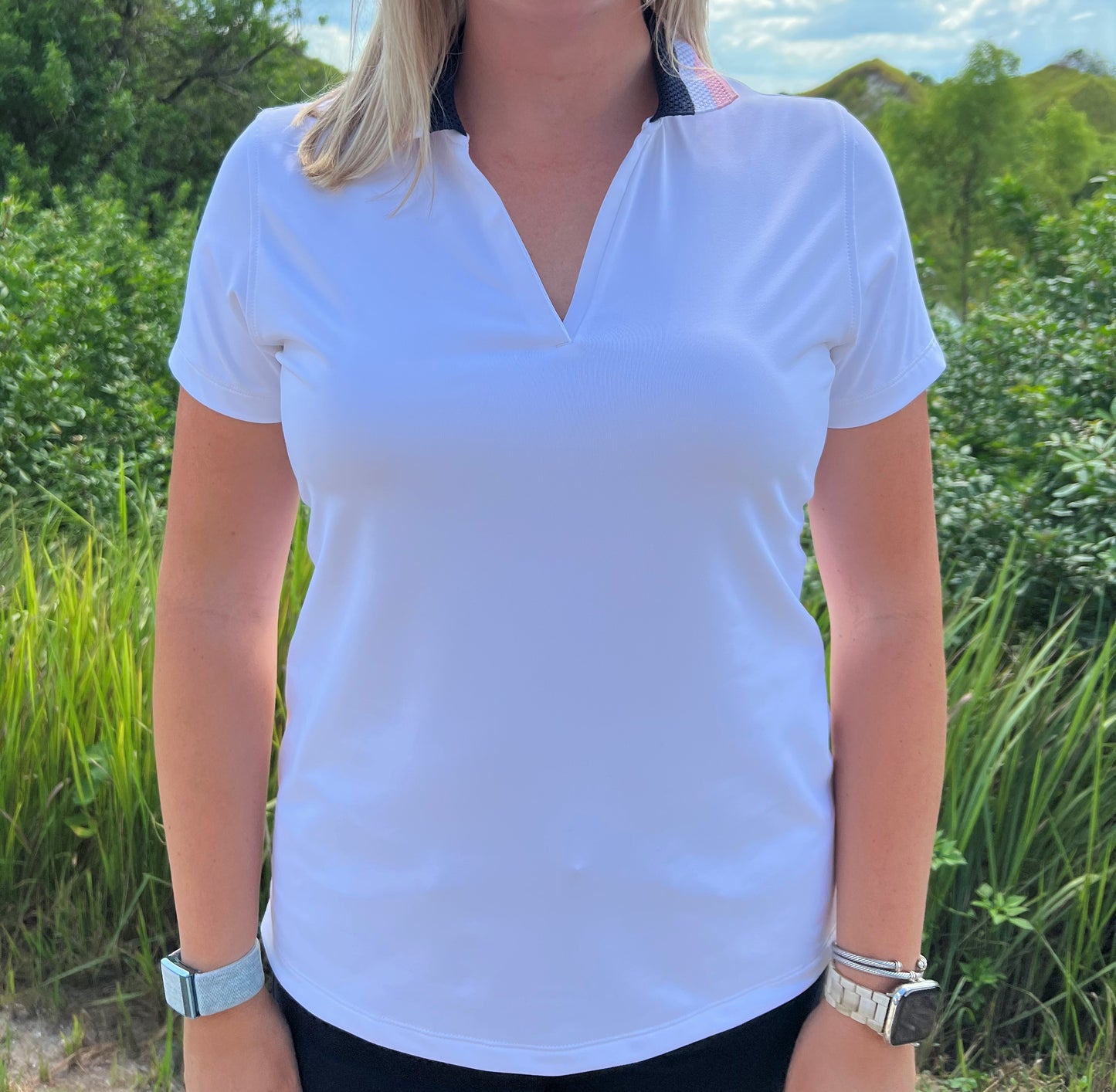 Peter Millar Ladies Louise Eyelet Collar Drop-V Polo