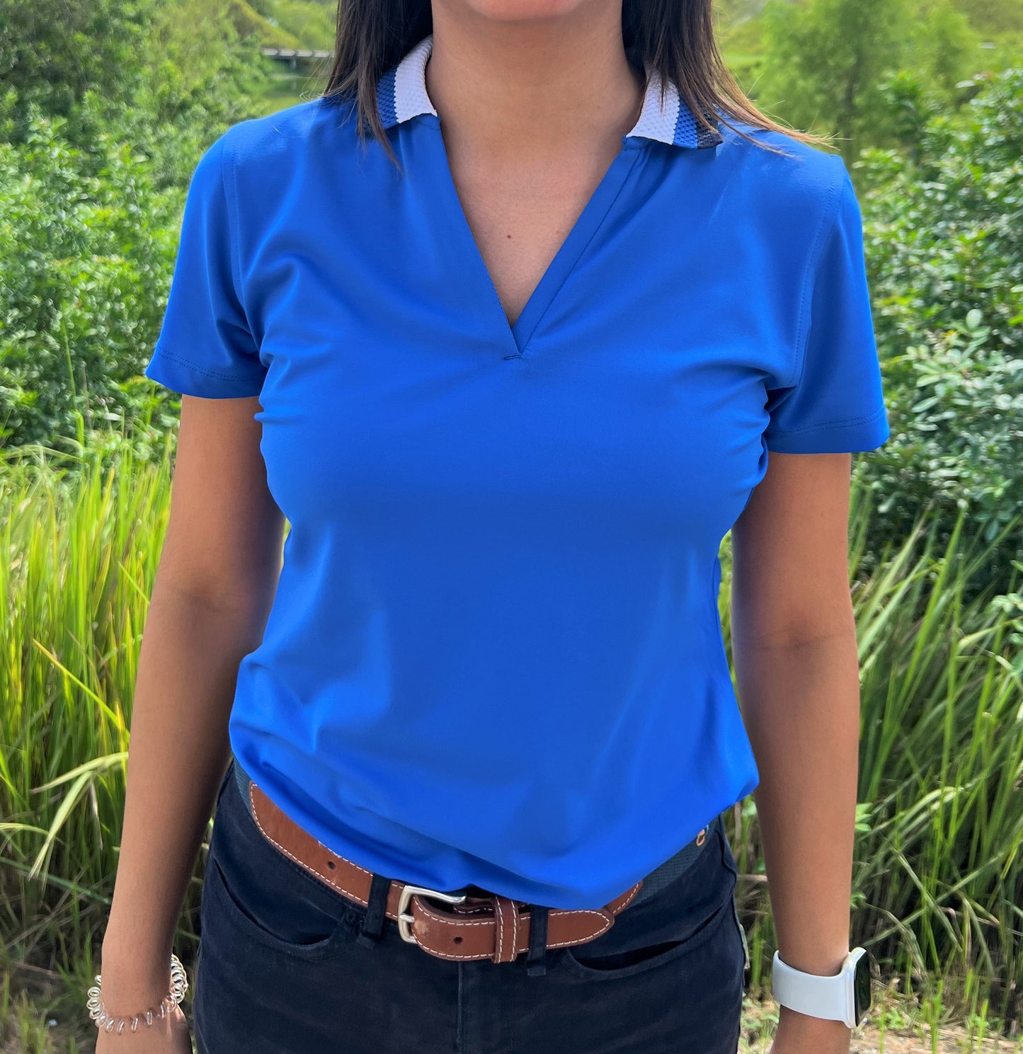 Peter Millar Ladies Louise Eyelet Collar Drop-V Polo